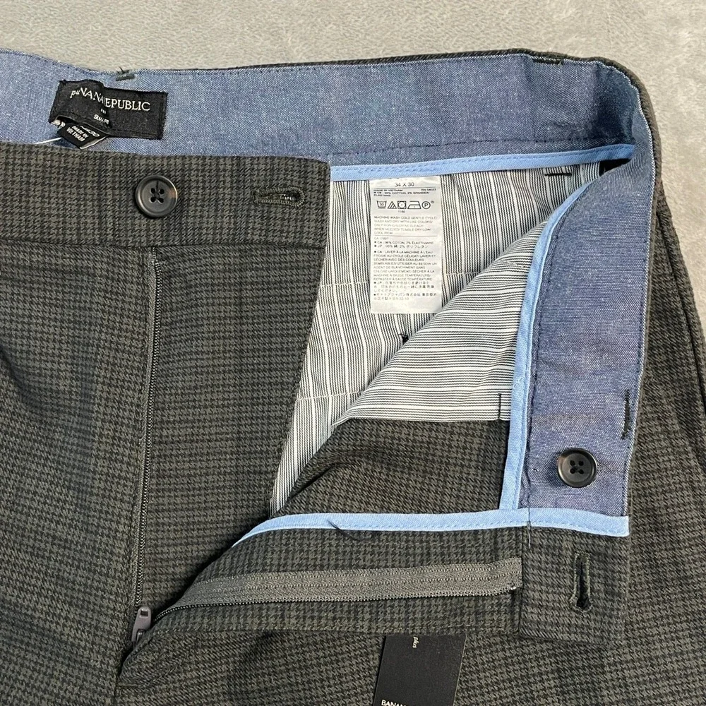 NWT Banana Republic Slim Stretch Chinos Mens 34x30 Grey Houndstooth Dress Pants